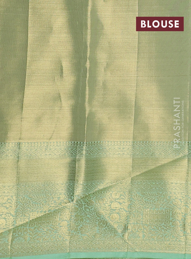 Pure kanchipuram tissue silk saree pista green with allover zari woven brocade weaves and zari woven border