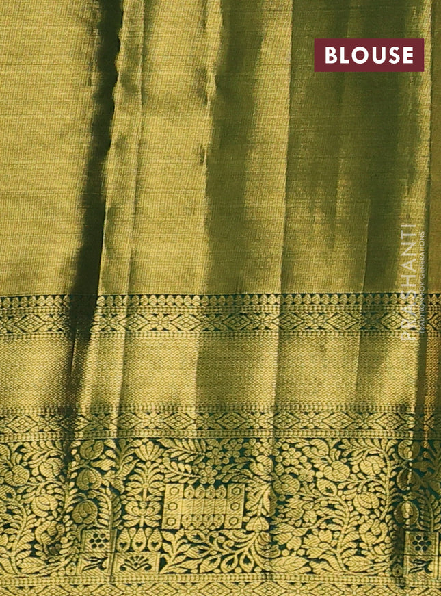 Pure kanchipuram tissue silk saree green with allover silver zari woven brocade weaves and zari woven border
