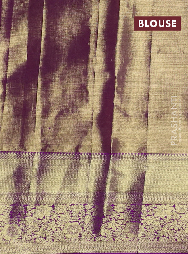 Pure kanchipuram tissue silk saree purple with allover silver zari woven brocade weaves and zari woven border
