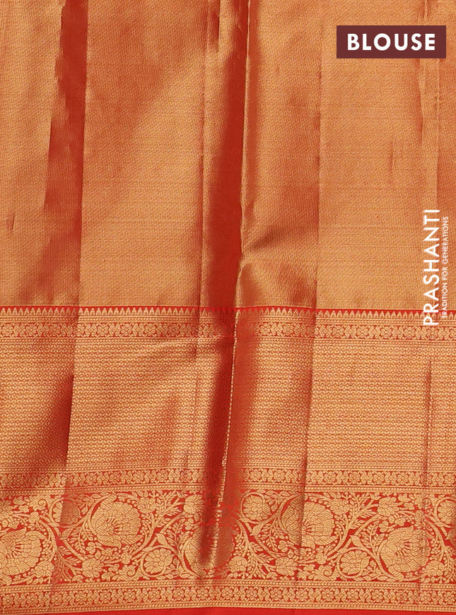Pure kanchipuram tissue silk saree orange with allover silver zari woven brocade weaves and zari woven border