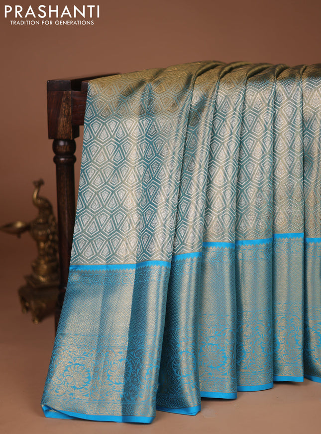 Pure kanchipuram tissue silk saree light blue with allover silver zari woven brocade weaves and zari woven border