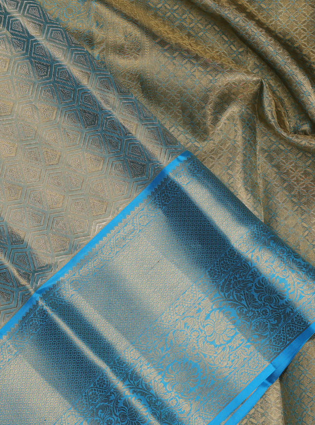 Pure kanchipuram tissue silk saree light blue with allover silver zari woven brocade weaves and zari woven border