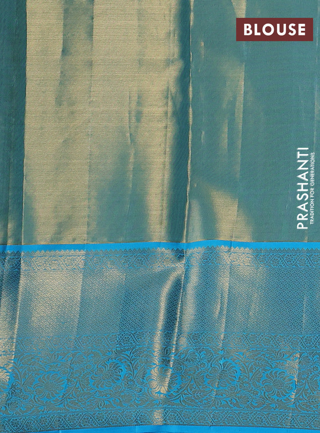 Pure kanchipuram tissue silk saree light blue with allover silver zari woven brocade weaves and zari woven border