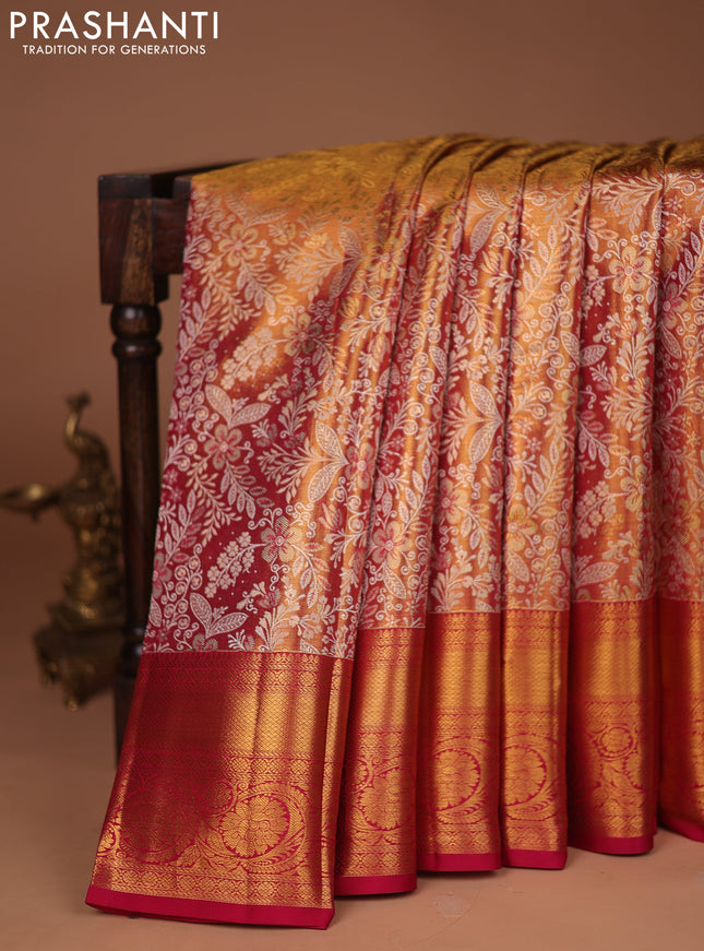 Pure kanchipuram tissue silk saree pink with allover zari woven brocade weaves and zari woven border