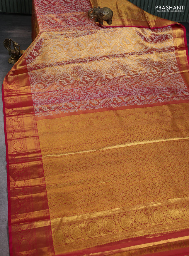 Pure kanchipuram tissue silk saree pink with allover zari woven brocade weaves and zari woven border