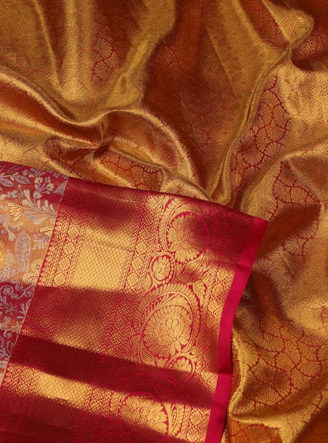 Pure kanchipuram tissue silk saree pink with allover zari woven brocade weaves and zari woven border