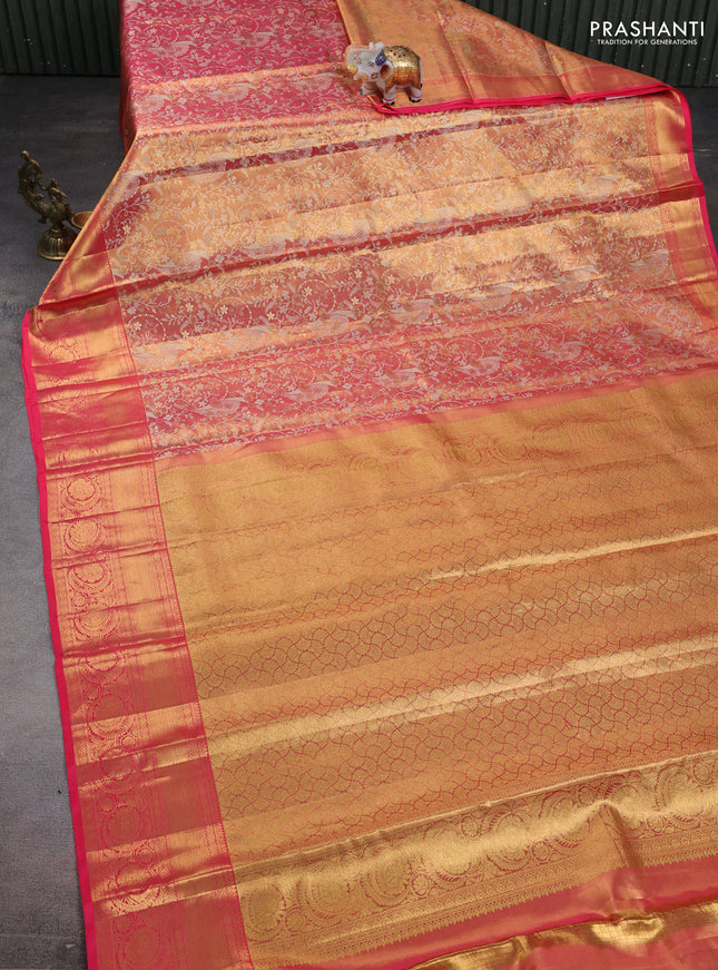 Pure kanchipuram tissue silk saree pink with allover zari woven brocade weaves and zari woven border