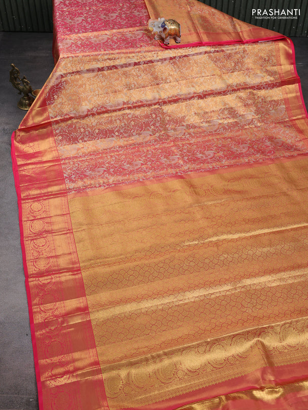 Pure kanchipuram tissue silk saree pink with allover zari woven brocade weaves and zari woven border