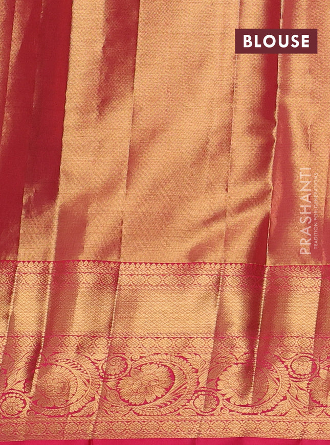 Pure kanchipuram tissue silk saree pink with allover zari woven brocade weaves and zari woven border