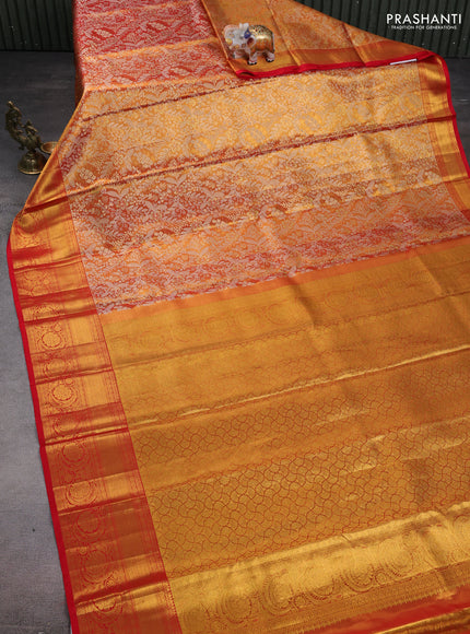 Pure kanchipuram tissue silk saree red with allover zari woven brocade weaves and zari woven border