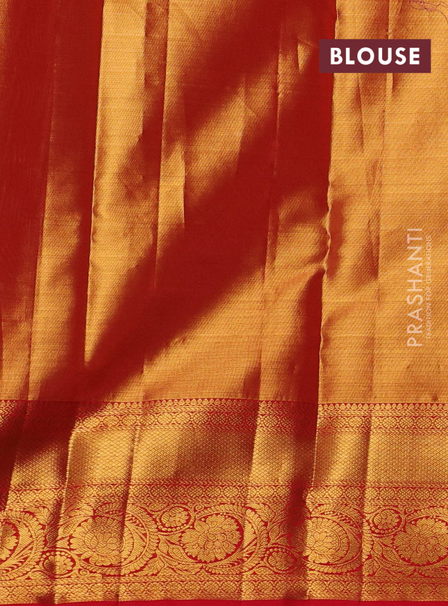 Pure kanchipuram tissue silk saree red with allover zari woven brocade weaves and zari woven border