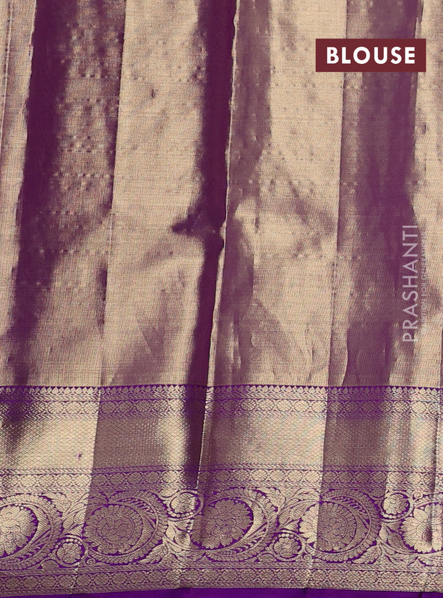 Pure kanchipuram tissue silk saree dual shade of purple with allover silver zari woven brocade weaves and zari woven border