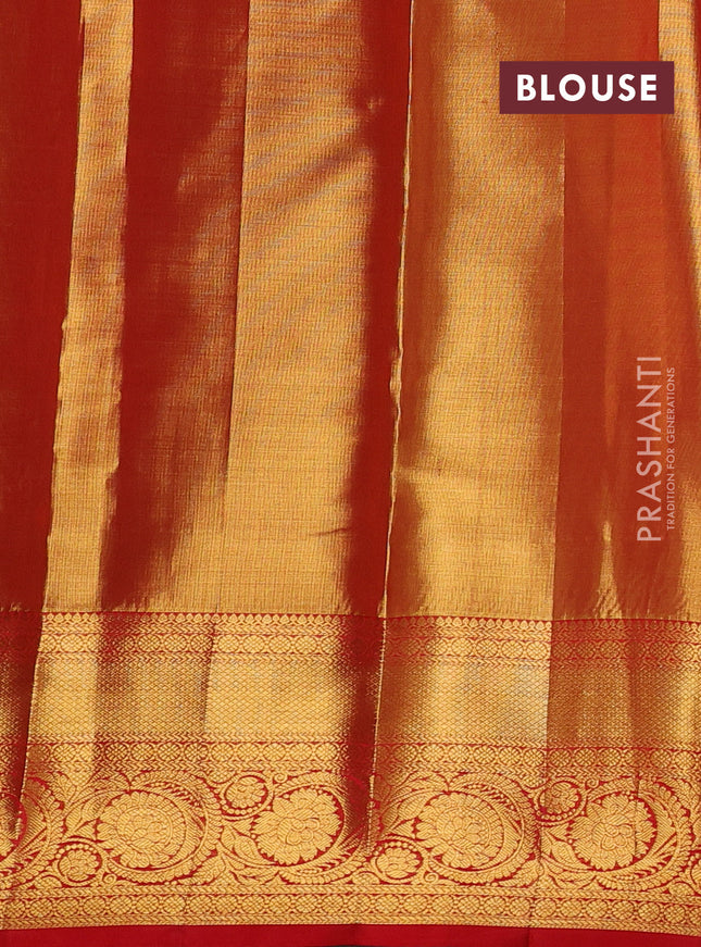 Pure kanchipuram tissue silk saree red shade with allover zari woven brocade weaves and zari woven border
