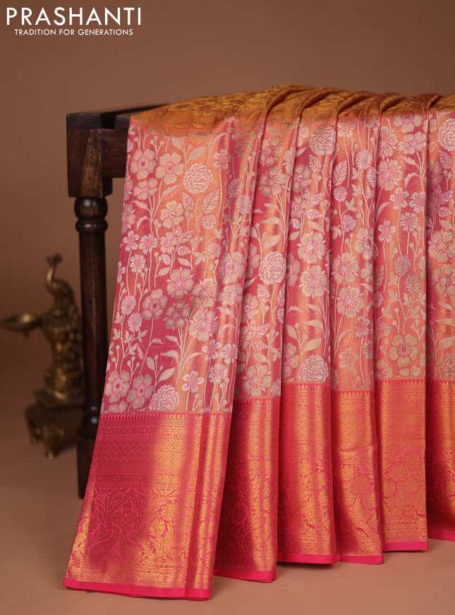 Pure kanchipuram tissue silk saree pink with allover zari woven brocade weaves and zari woven border