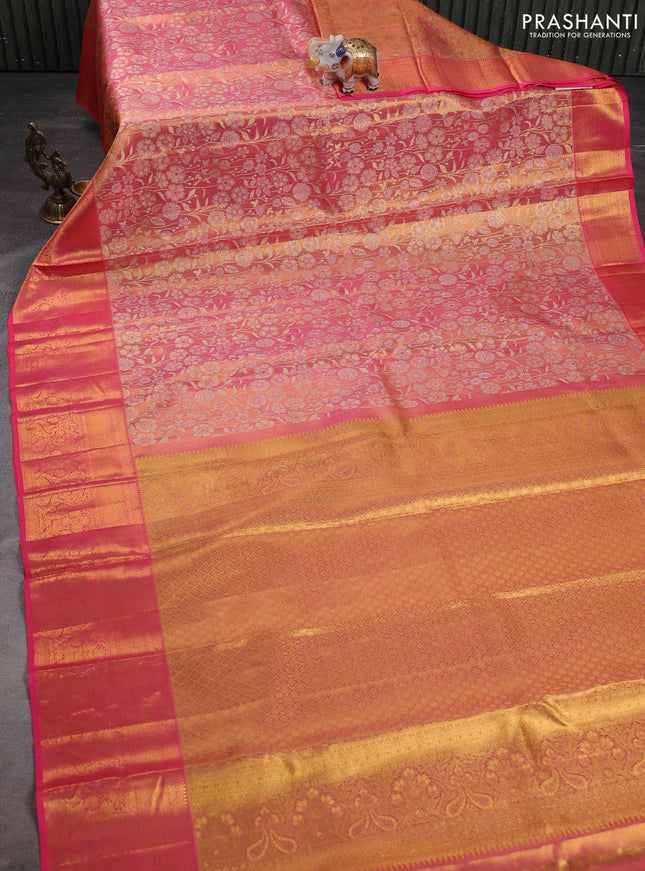 Pure kanchipuram tissue silk saree pink with allover zari woven brocade weaves and zari woven border