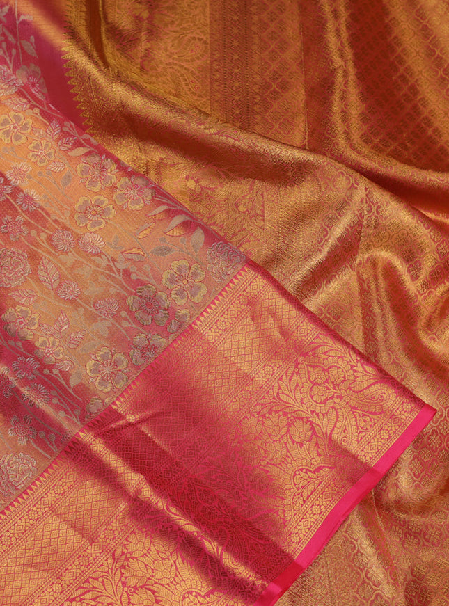 Pure kanchipuram tissue silk saree pink with allover zari woven brocade weaves and zari woven border