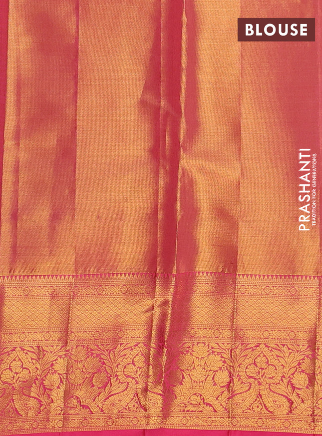 Pure kanchipuram tissue silk saree pink with allover zari woven brocade weaves and zari woven border