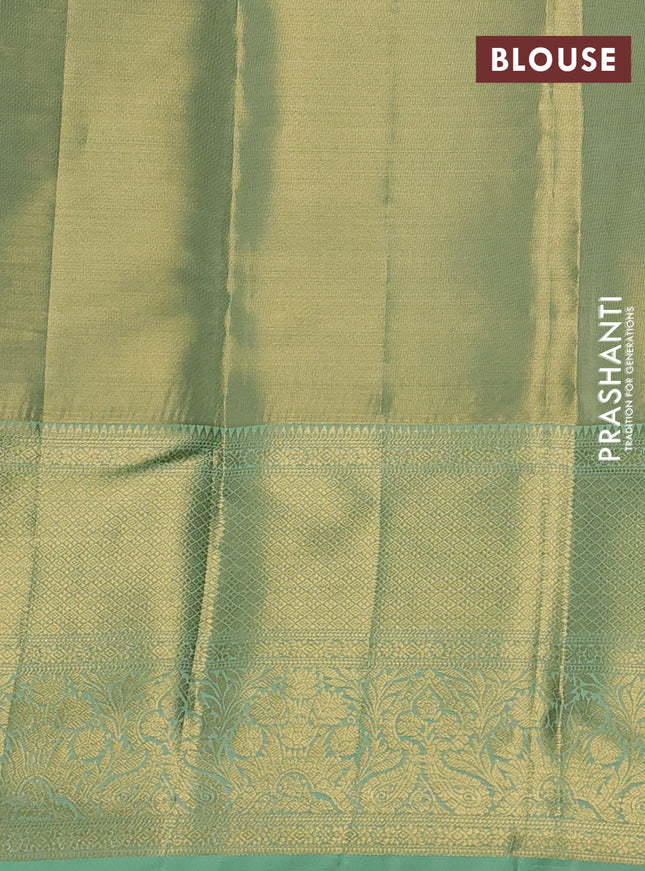 Pure kanchipuram tissue silk saree pista green with allover zari woven brocade weaves and zari woven border