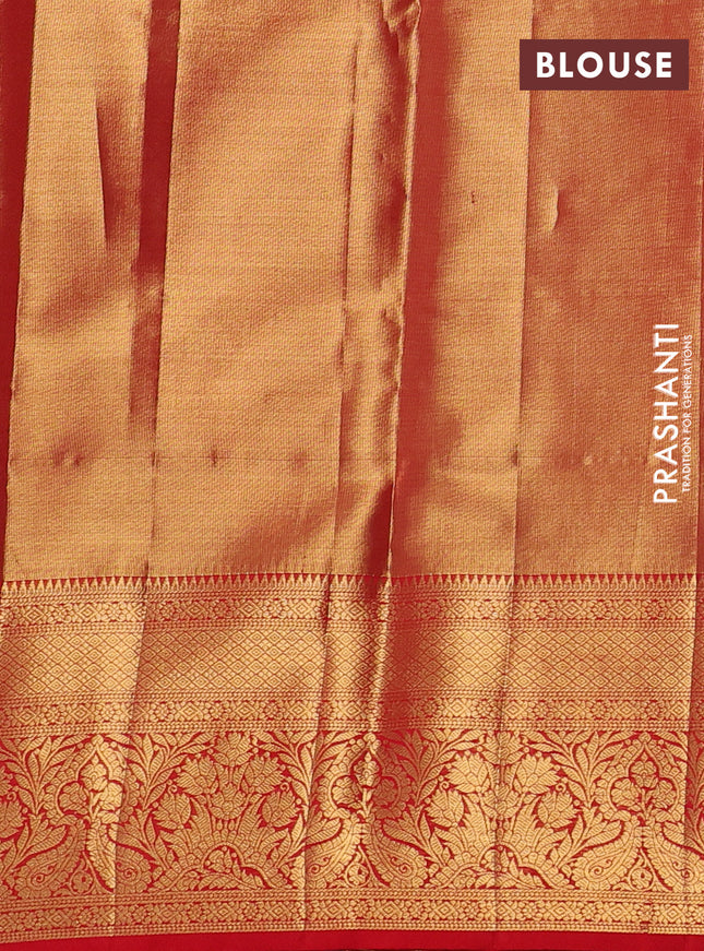 Pure kanchipuram tissue silk saree red with allover zari woven brocade weaves and zari woven border