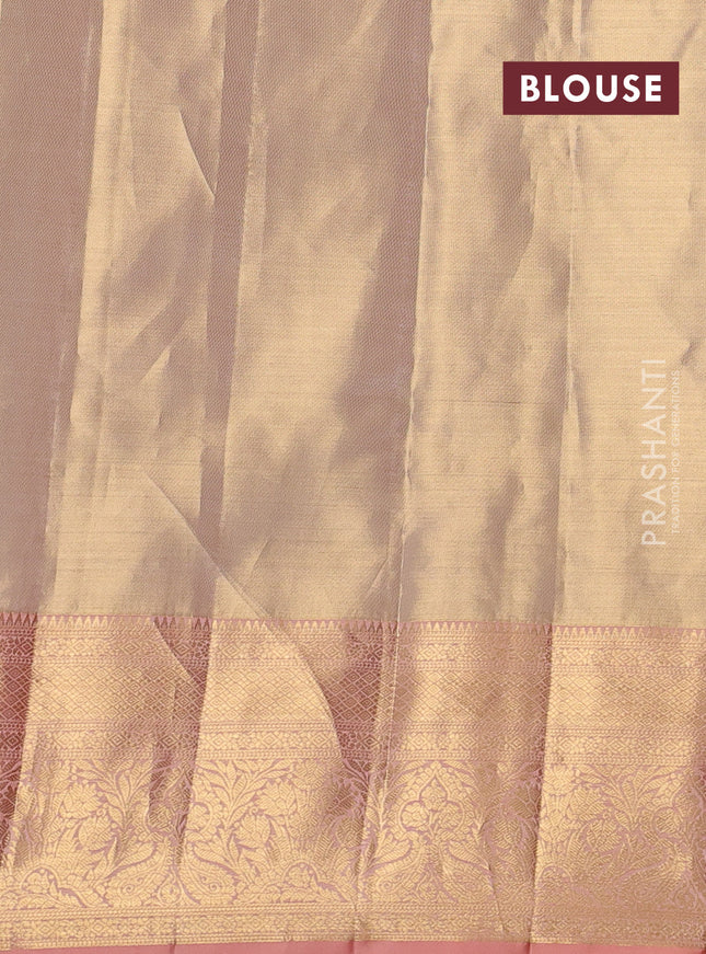 Pure kanchipuram tissue silk saree beige and peach shade with allover zari woven brocade weaves and zari woven border