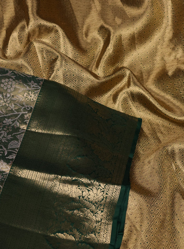 Pure kanchipuram tissue silk saree dark green with allover zari woven brocade weaves and zari woven border