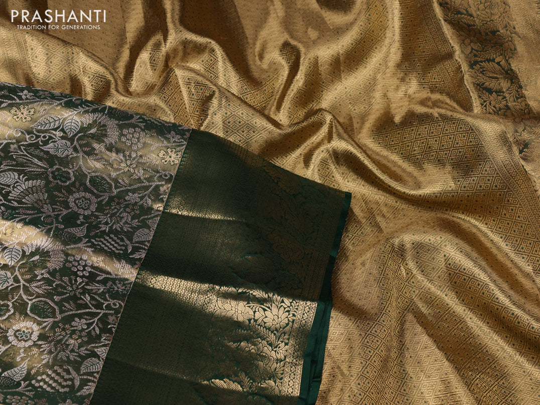 Pure kanchipuram tissue silk saree dark green with allover zari woven brocade weaves and zari woven border