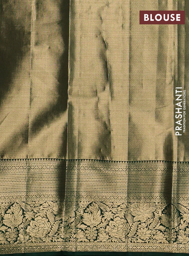 Pure kanchipuram tissue silk saree dark green with allover zari woven brocade weaves and zari woven border