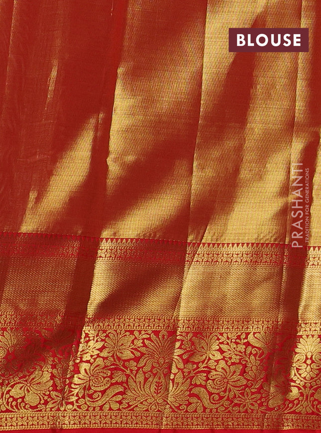 Pure kanchipuram tissue silk saree red shade with allover zari woven brocade weaves and zari woven border