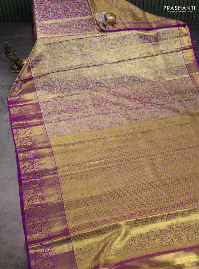 Pure kanchipuram tissue silk saree dual shade of purple with allover zari woven brocade weaves and zari woven border
