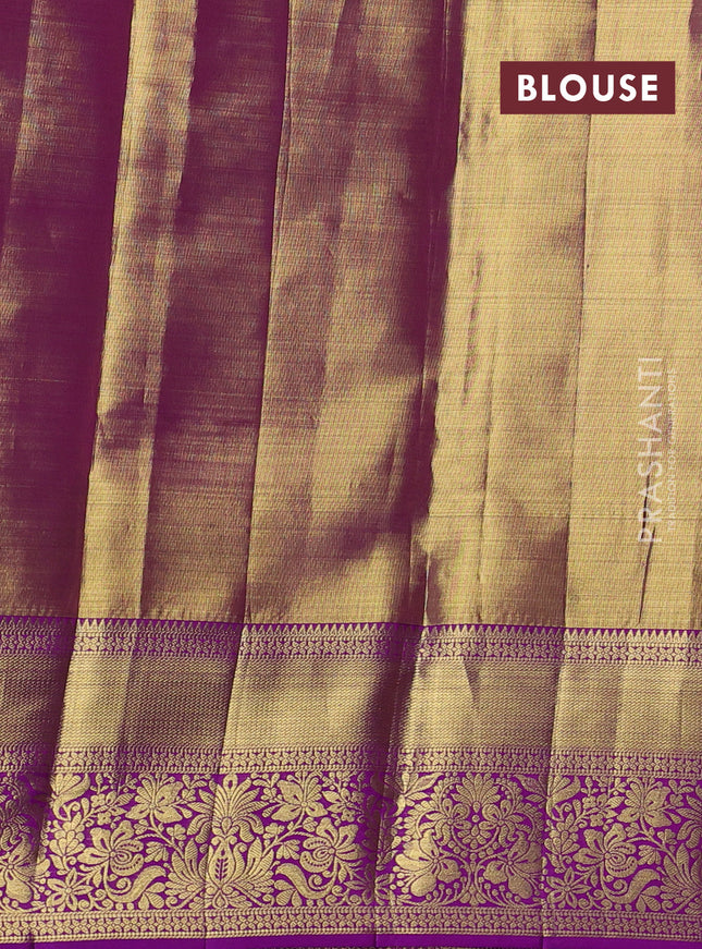 Pure kanchipuram tissue silk saree dual shade of purple with allover zari woven brocade weaves and zari woven border
