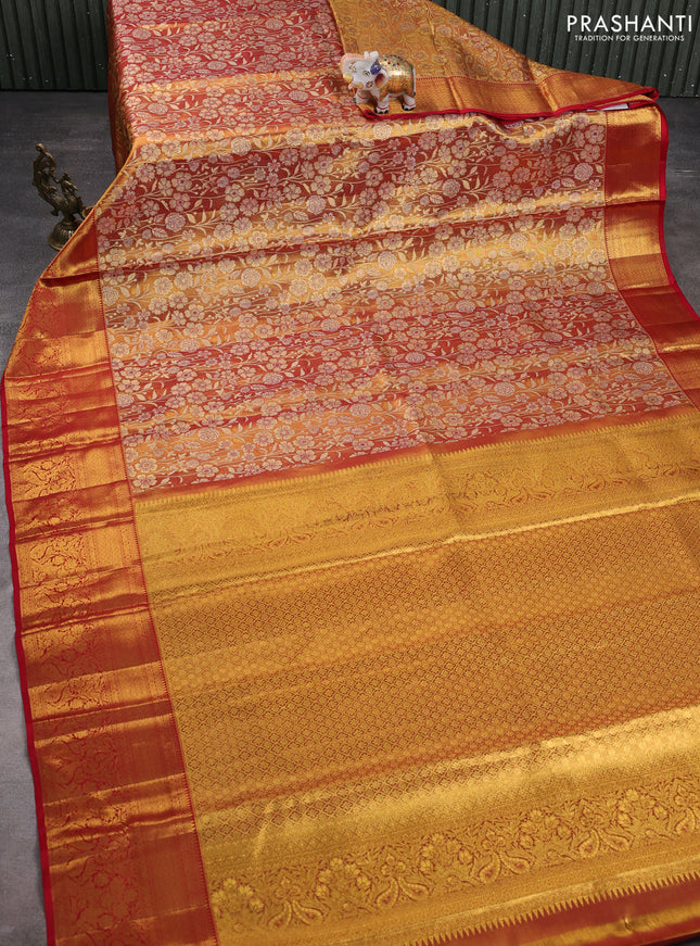 Pure kanchipuram tissue silk saree red with allover zari woven brocade weaves and zari woven border