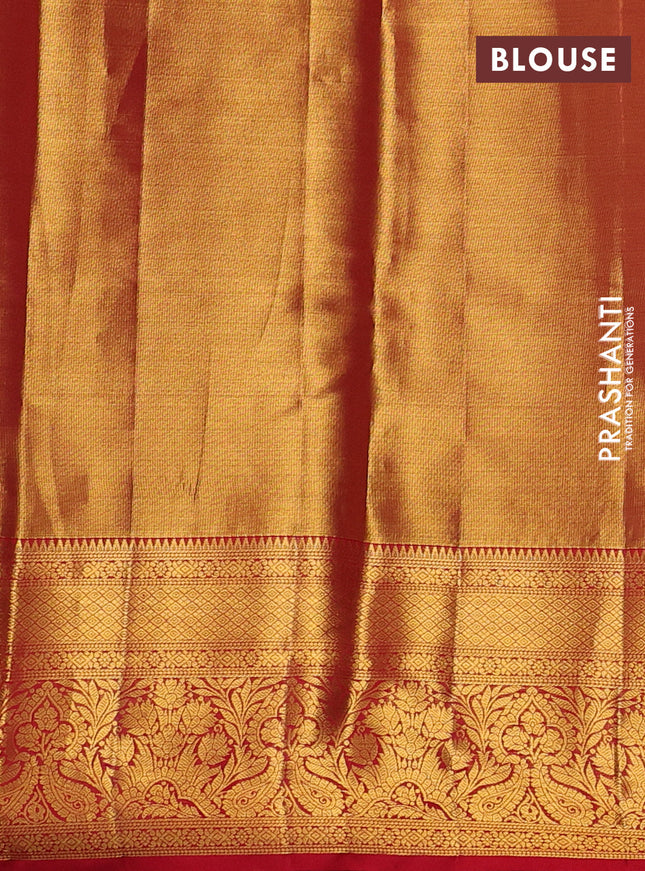 Pure kanchipuram tissue silk saree red with allover zari woven brocade weaves and zari woven border