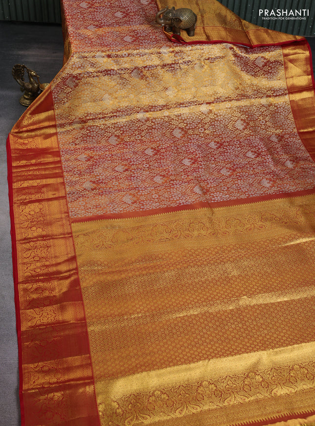 Pure kanchipuram tissue silk saree red with allover zari woven brocade weaves and zari woven border