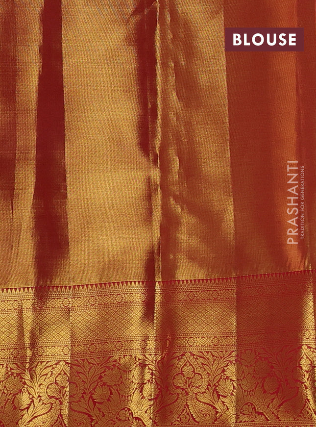 Pure kanchipuram tissue silk saree red with allover zari woven brocade weaves and zari woven border