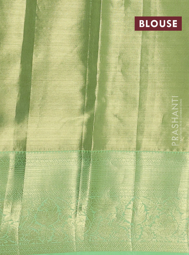 Pure kanchipuram tissue silk saree pista green with allover zari woven brocade weaves and zari woven border