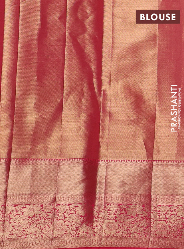 Pure kanchipuram tissue silk saree peach pink with allover zari woven brocade weaves and zari woven border
