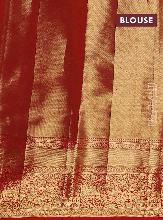 Pure kanchipuram tissue silk saree red with allover zari woven brocade weaves and zari woven border