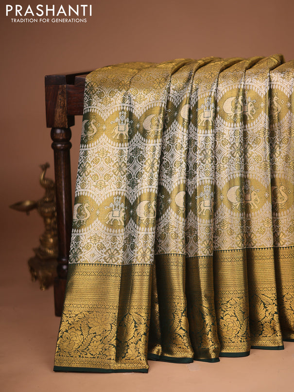 Pure kanchipuram tissue silk saree green with allover silver zari woven brocade weaves and zari woven border