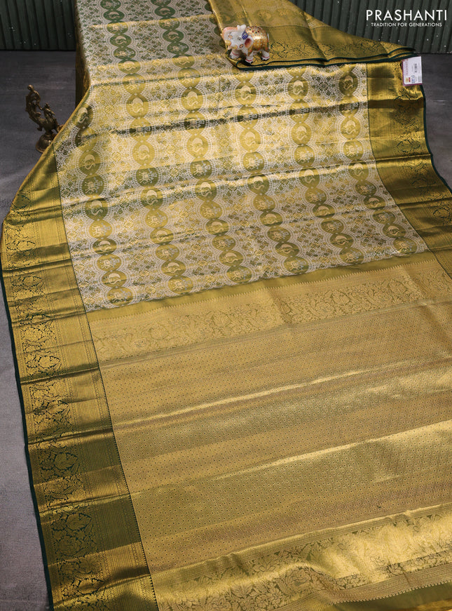 Pure kanchipuram tissue silk saree green with allover silver zari woven brocade weaves and zari woven border