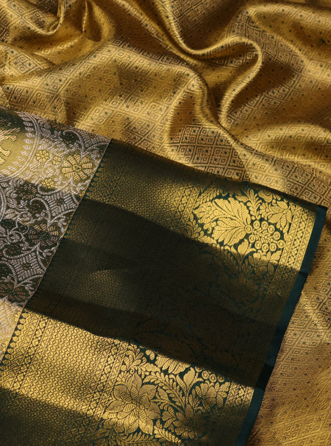 Pure kanchipuram tissue silk saree green with allover silver zari woven brocade weaves and zari woven border