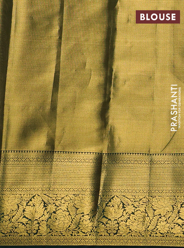 Pure kanchipuram tissue silk saree green with allover silver zari woven brocade weaves and zari woven border