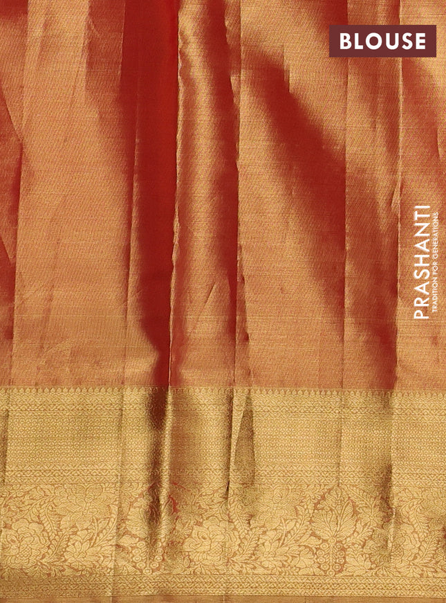 Pure kanchipuram tissue silk saree orange with allover zari woven brocade weaves and zari woven border