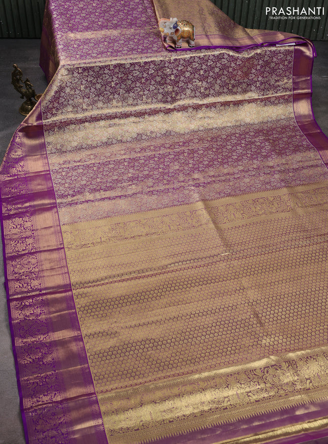 Pure kanchipuram tissue silk saree dual shade of purple with allover zari woven brocade weaves and zari woven border