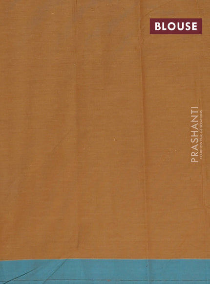 Nithyam cotton saree dark mustard and teal green with thread woven buttas and simple border