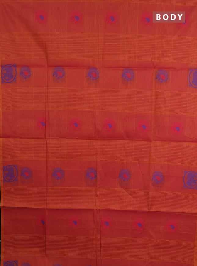 Nithyam cotton saree pinkish orange with allover thread checks pattern & buttas in borderless style