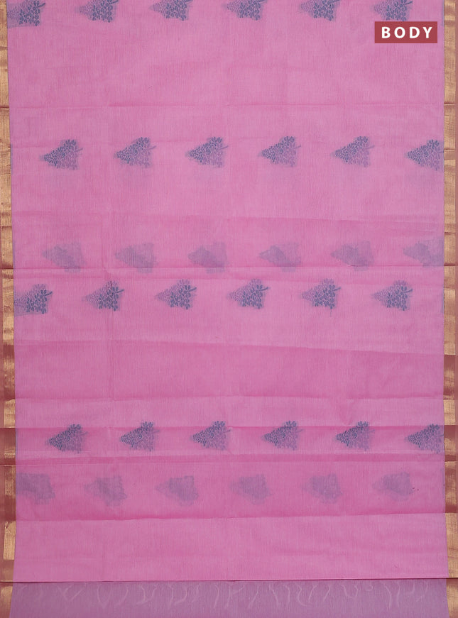 Nithyam cotton saree pink with thread woven buttas and zari woven border
