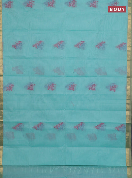 Nithyam cotton saree teal green with thread woven buttas and zari woven border