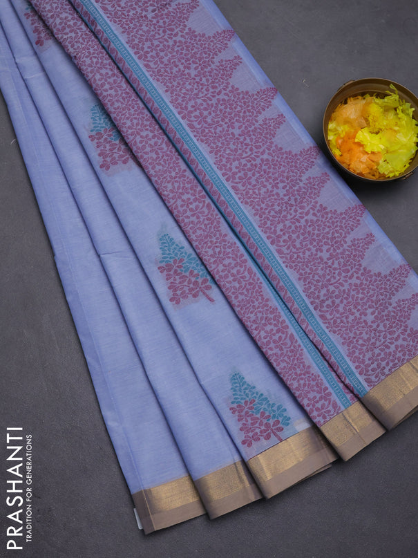 Nithyam cotton saree lavender with thread woven buttas and zari woven border