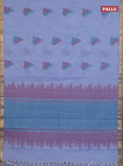 Nithyam cotton saree lavender with thread woven buttas and zari woven border