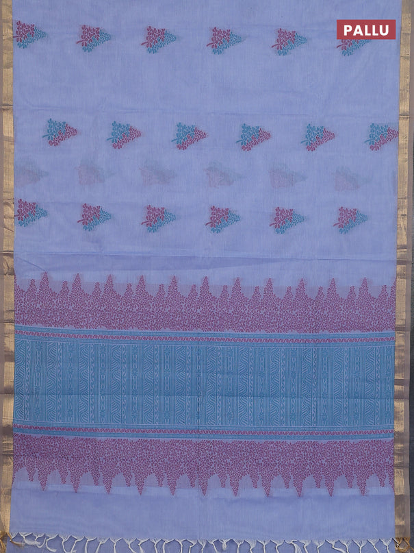 Nithyam cotton saree lavender with thread woven buttas and zari woven border